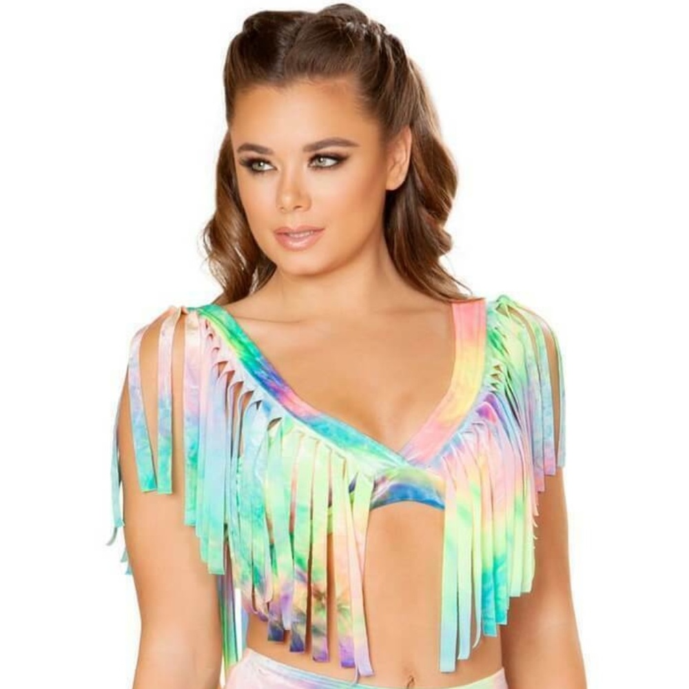 Roma 3638 Rainbow Fringe Crop Top Festival